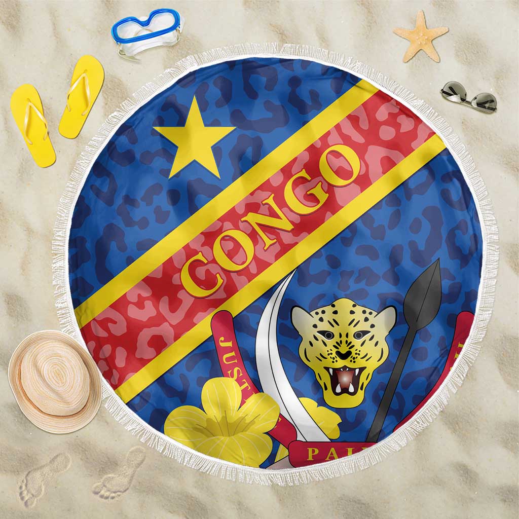 Congo DR Beach Blanket Coat Of Arms Leopard Pattern