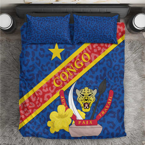 Congo DR Bedding Set Coat Of Arms Leopard Pattern