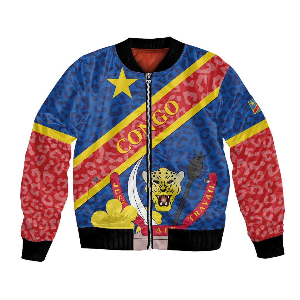 Congo DR Bomber Jacket Coat Of Arms Leopard Pattern