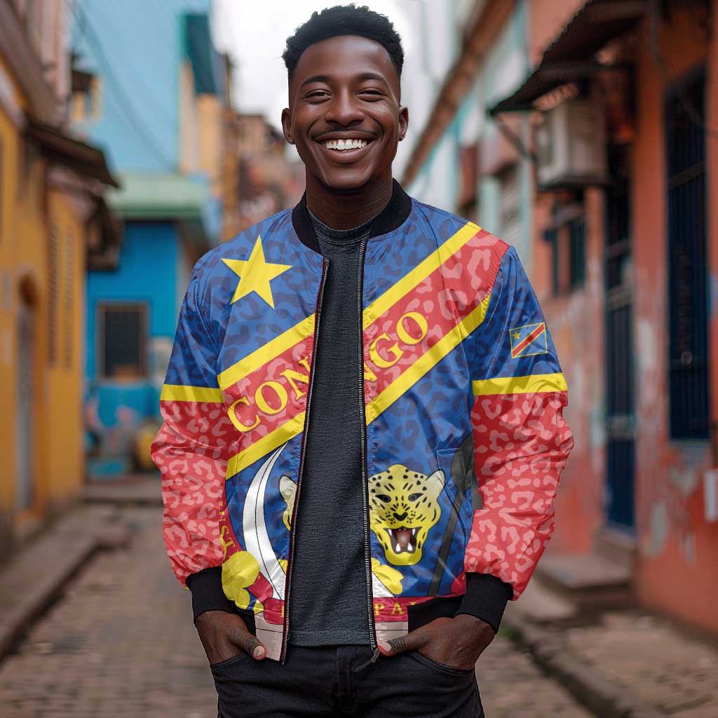 Congo DR Bomber Jacket Coat Of Arms Leopard Pattern