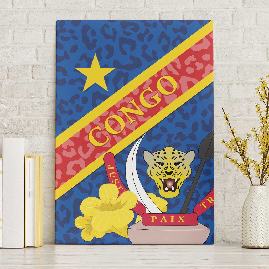 Congo DR Canvas Wall Art Coat Of Arms Leopard Pattern