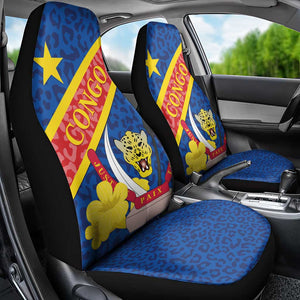 Congo DR Car Seat Cover Coat Of Arms Leopard Pattern