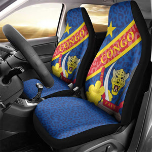 Congo DR Car Seat Cover Coat Of Arms Leopard Pattern