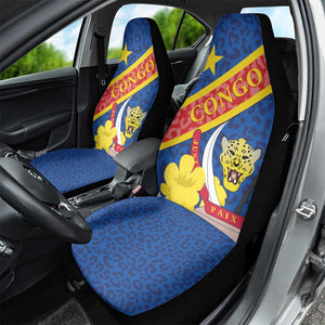 Congo DR Car Seat Cover Coat Of Arms Leopard Pattern