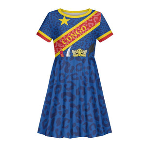 Congo DR Kid Short Sleeve Dress Coat Of Arms Leopard Pattern