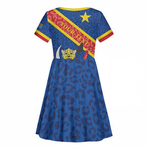 Congo DR Kid Short Sleeve Dress Coat Of Arms Leopard Pattern