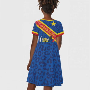 Congo DR Kid Short Sleeve Dress Coat Of Arms Leopard Pattern