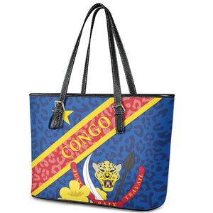 Congo DR Leather Tote Bag Coat Of Arms Leopard Pattern