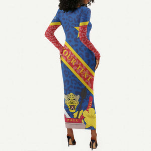 Congo DR Long Sleeve Bodycon Dress Coat Of Arms Leopard Pattern