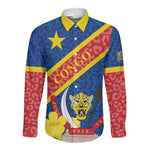 Congo DR Long Sleeve Button Shirt Coat Of Arms Leopard Pattern