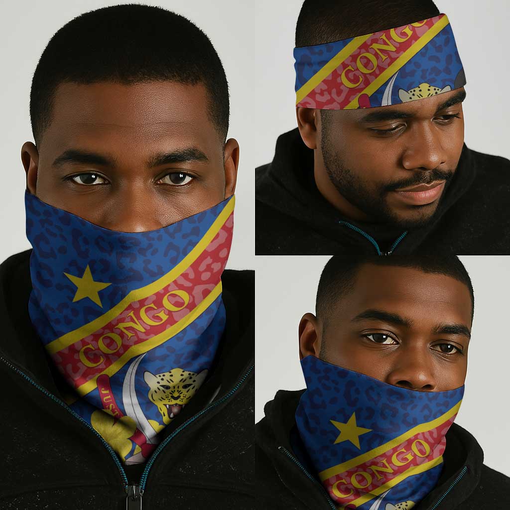 Congo DR Neck Gaiter Coat Of Arms Leopard Pattern LT01