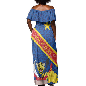 Congo DR Off Shoulder Maxi Dress Coat Of Arms Leopard Pattern