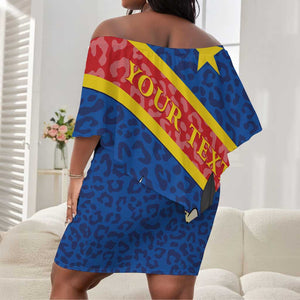 Congo DR Off Shoulder Short Dress Coat Of Arms Leopard Pattern