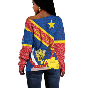 Congo DR Off Shoulder Sweater Coat Of Arms Leopard Pattern