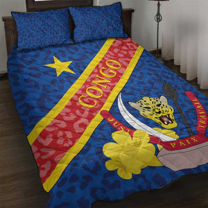 Congo DR Quilt Bed Set Coat Of Arms Leopard Pattern