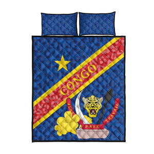 Congo DR Quilt Bed Set Coat Of Arms Leopard Pattern