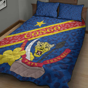 Congo DR Quilt Bed Set Coat Of Arms Leopard Pattern