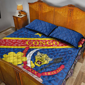 Congo DR Quilt Bed Set Coat Of Arms Leopard Pattern