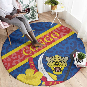 Congo DR Round Carpet Coat Of Arms Leopard Pattern