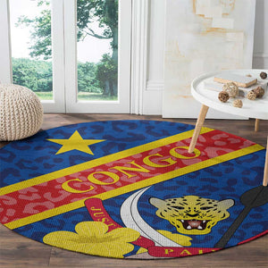 Congo DR Round Carpet Coat Of Arms Leopard Pattern