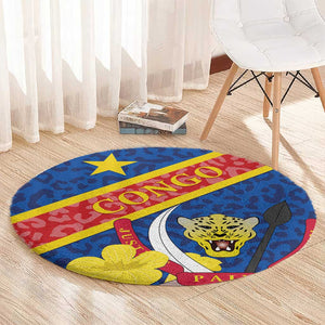 Congo DR Round Carpet Coat Of Arms Leopard Pattern