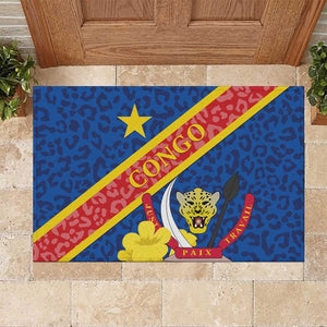 Congo DR Rubber Doormat Coat Of Arms Leopard Pattern