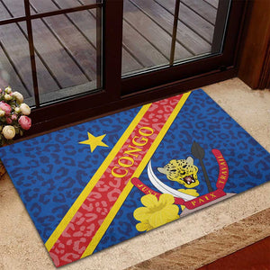 Congo DR Rubber Doormat Coat Of Arms Leopard Pattern