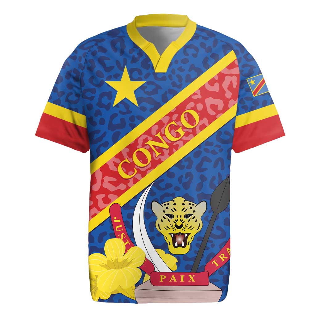 Congo DR Rugby Jersey Coat Of Arms Leopard Pattern