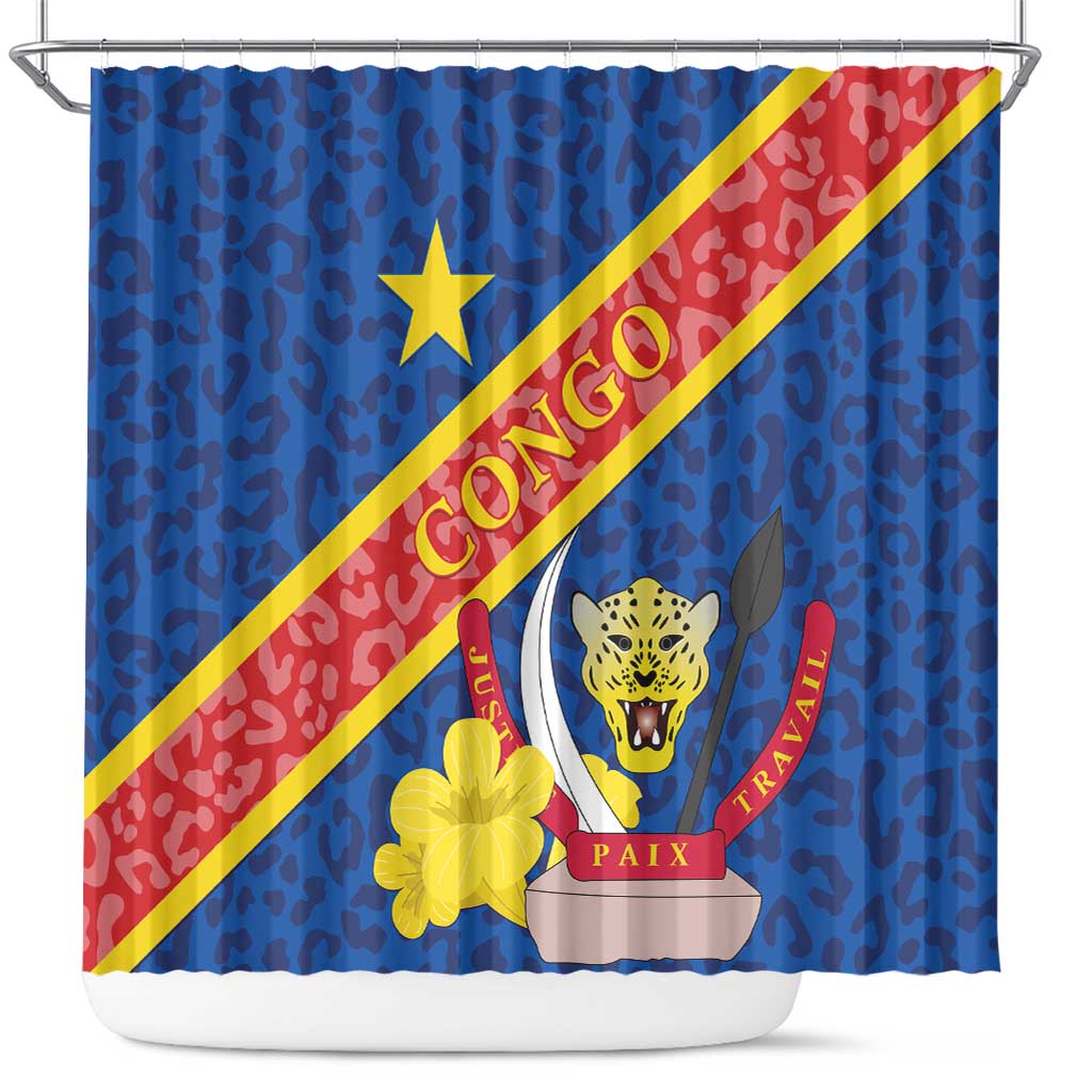 Congo DR Shower Curtain Coat Of Arms Leopard Pattern