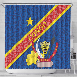 Congo DR Shower Curtain Coat Of Arms Leopard Pattern