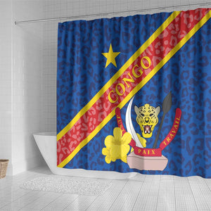 Congo DR Shower Curtain Coat Of Arms Leopard Pattern