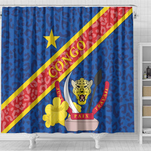 Congo DR Shower Curtain Coat Of Arms Leopard Pattern