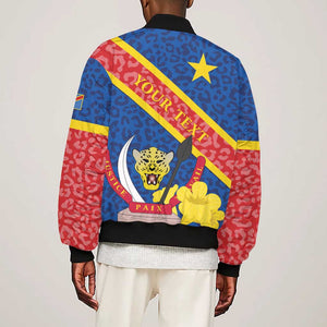 Congo DR Sleeve Zip Bomber Jacket Coat Of Arms Leopard Pattern