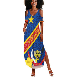 Congo DR Summer Maxi Dress Coat Of Arms Leopard Pattern