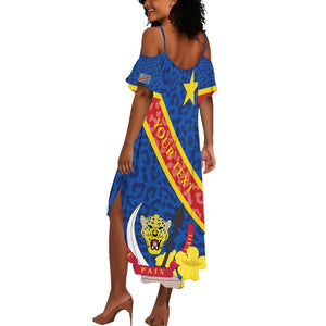 Congo DR Summer Maxi Dress Coat Of Arms Leopard Pattern