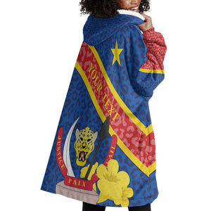 Congo DR Wearable Blanket Hoodie Coat Of Arms Leopard Pattern