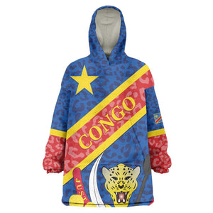 Congo DR Wearable Blanket Hoodie Coat Of Arms Leopard Pattern