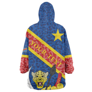 Congo DR Wearable Blanket Hoodie Coat Of Arms Leopard Pattern