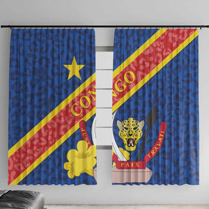 Congo DR Window Curtain Coat Of Arms Leopard Pattern