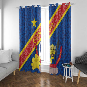 Congo DR Window Curtain Coat Of Arms Leopard Pattern