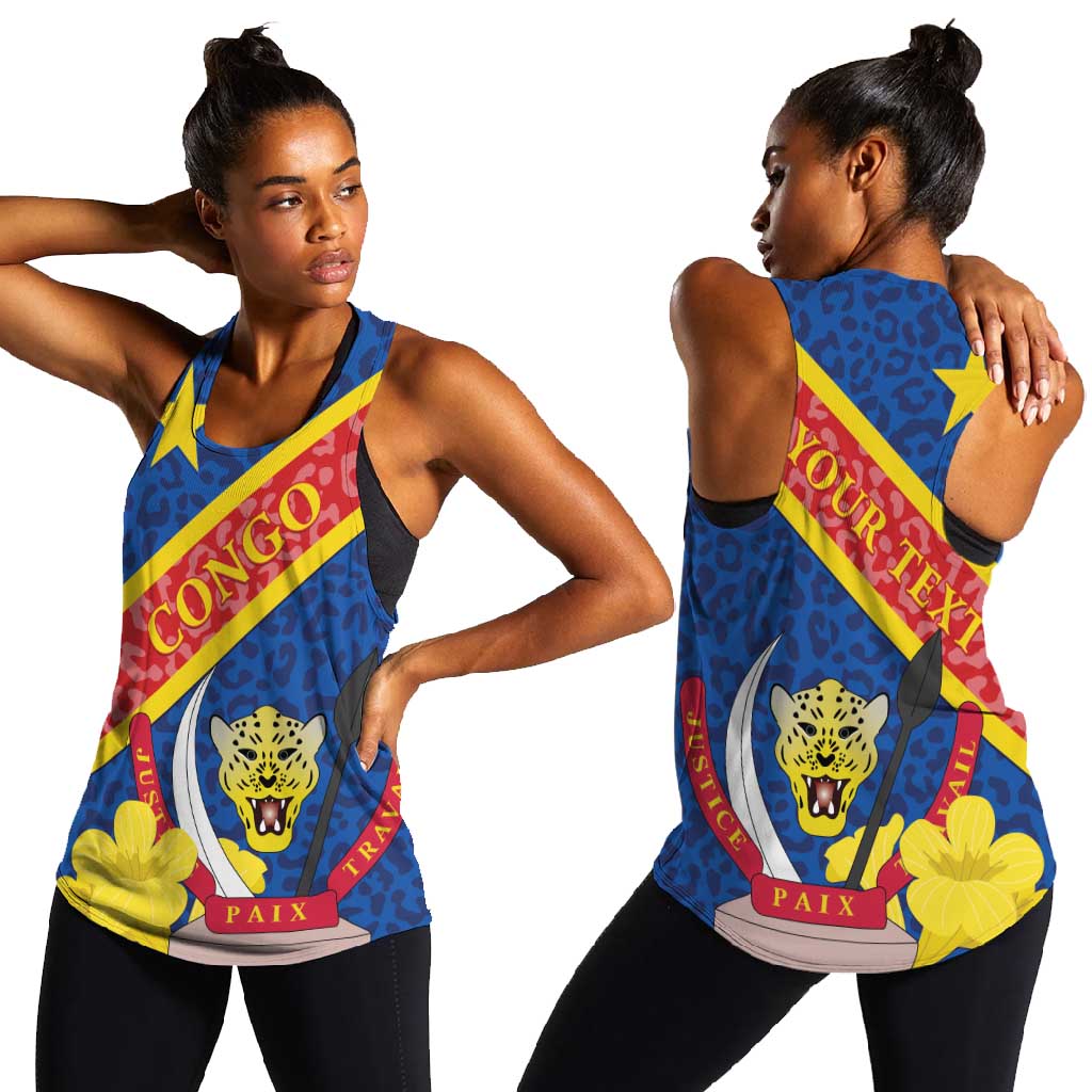 Congo DR Women Racerback Tank Coat Of Arms Leopard Pattern