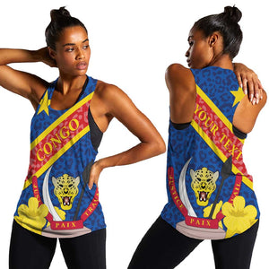 Congo DR Women Racerback Tank Coat Of Arms Leopard Pattern