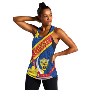 Congo DR Women Racerback Tank Coat Of Arms Leopard Pattern