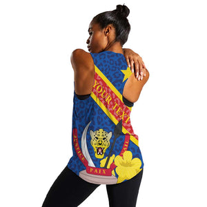 Congo DR Women Racerback Tank Coat Of Arms Leopard Pattern