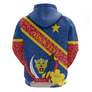 Congo DR Zip Hoodie Coat Of Arms Leopard Pattern