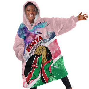 Personalized Kenya Independence Day KId Wearable Blanket Hoodie with Lilac Breasted Roller - Unique Version