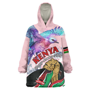 Personalized Kenya Independence Day KId Wearable Blanket Hoodie with Lilac Breasted Roller - Unique Version