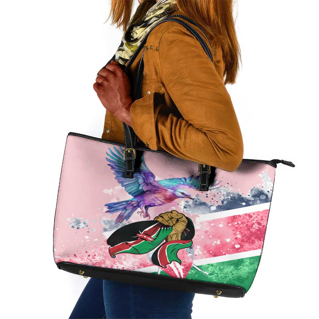 Kenya Independence Day Leather Tote Bag with Lilac Breasted Roller - Unique Version