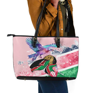 Kenya Independence Day Leather Tote Bag with Lilac Breasted Roller - Unique Version