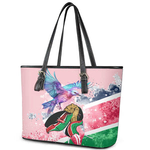 Kenya Independence Day Leather Tote Bag with Lilac Breasted Roller - Unique Version